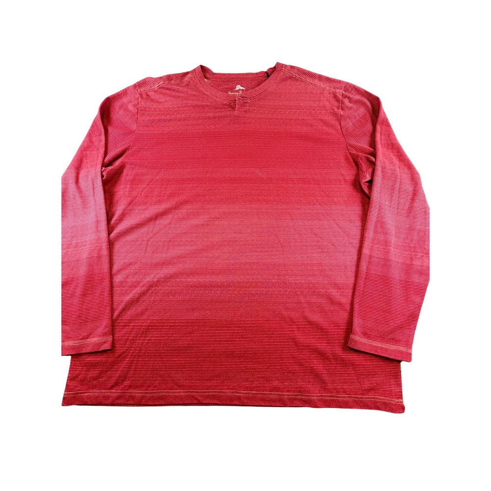 Tommy Bahama Mens XXL Red Striped Long Sleeve Split Neck Shirt Marlin Logo